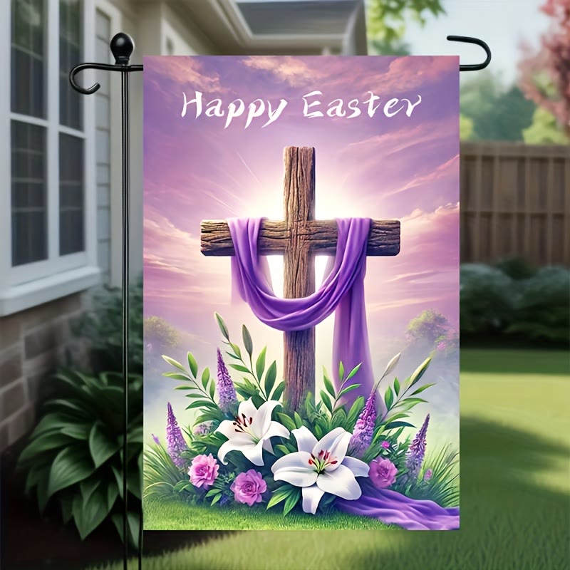 Christianartworkshop HAPPY EASTER Cross Purple Cloth Garden Flag: Symbol of Hope and New Life - image 1