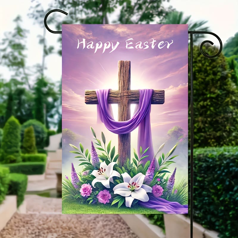 Christianartworkshop HAPPY EASTER Cross Purple Cloth Garden Flag: Symbol of Hope and New Life - 90×150cm (3×5 ft.) - image 0