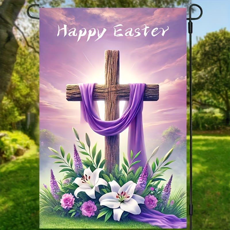 Christianartworkshop HAPPY EASTER Cross Purple Cloth Garden Flag: Symbol of Hope and New Life - image 3