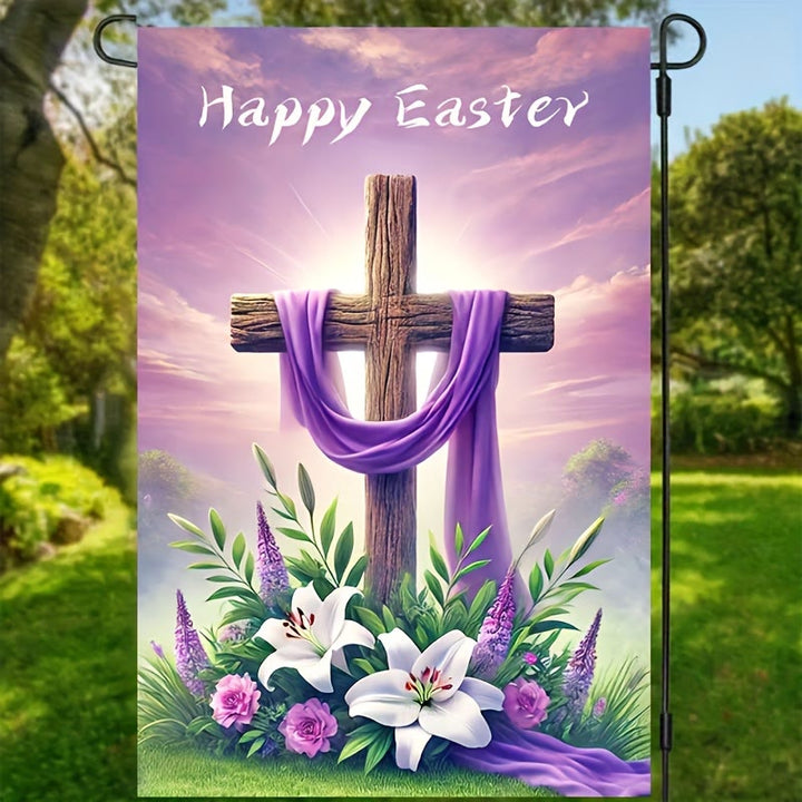 Christianartworkshop HAPPY EASTER Cross Purple Cloth Garden Flag: Symbol of Hope and New Life - image 3