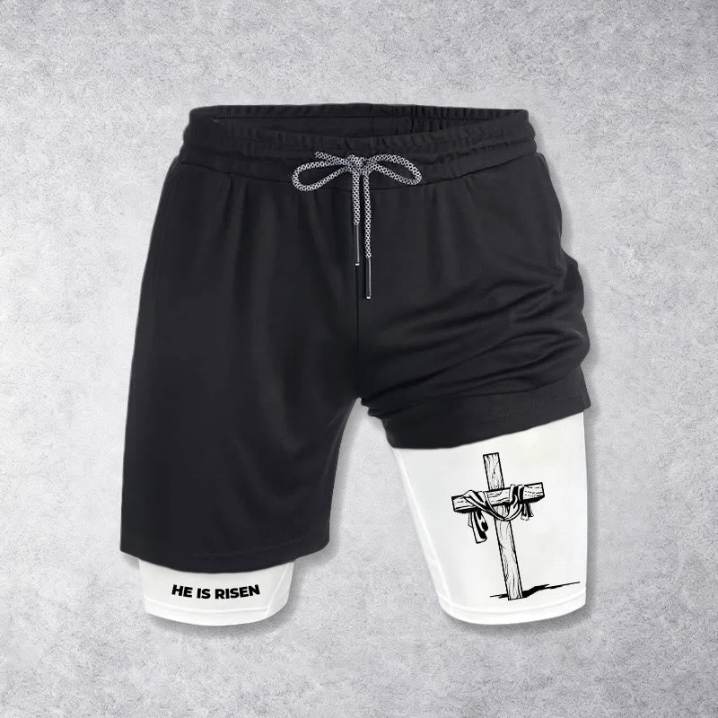 Christianartworkshop He Is Risen Resurrection Cross Performance Shorts - White - 3XL - image 0