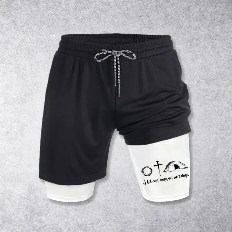 Christianartworkshop A Lot Can Happen in 3 Days Resurrection Symbols Performance Shorts - White - 3XL - image 0