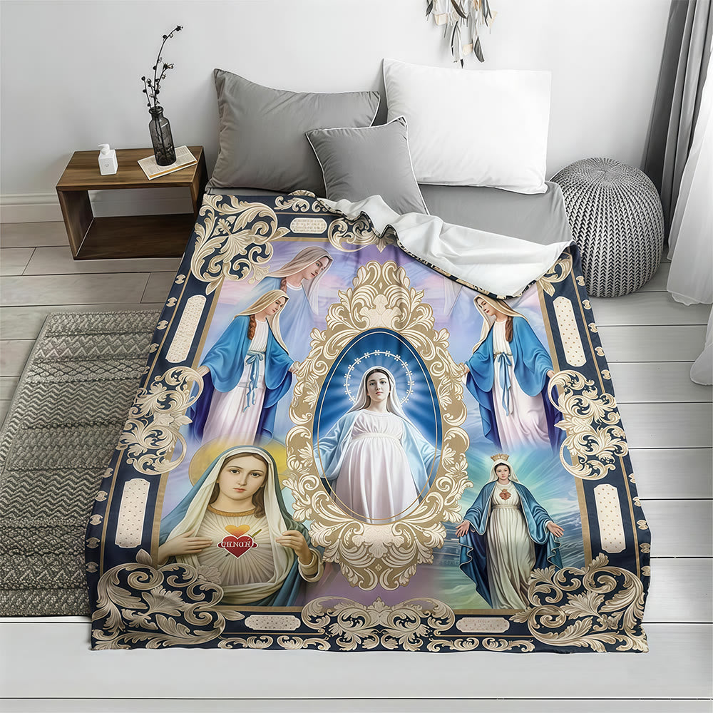 Christianartworkshop Ornate Golden Scrollwork Marian Manifestations Tapestry  - image 3