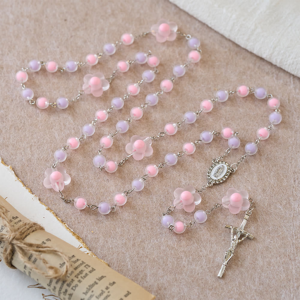 Christianartworkshop Pastel Bead Floral Cluster Rosary: A Symbol of Marian Purity and Faith - image 3