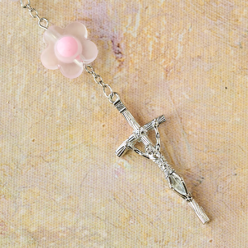 Christianartworkshop Pastel Bead Floral Cluster Rosary: A Symbol of Marian Purity and Faith - image 6