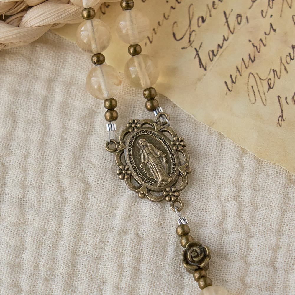 Christianartworkshop Amber Glass Bead Rosary with Camellia Accents: A Symbol of Christ’s Light & Purity - image 5