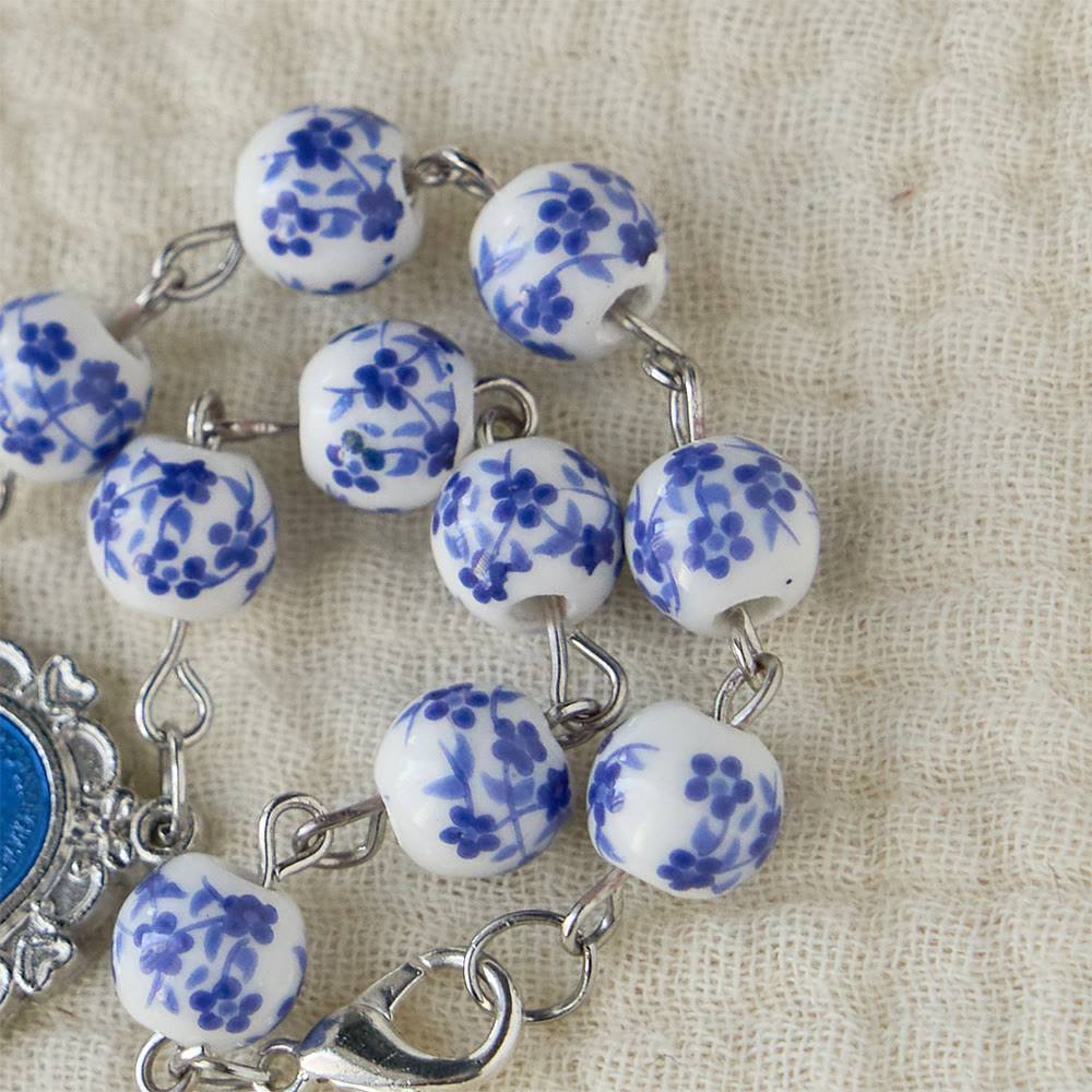 Christianartworkshop Blue Flower Ceramic Auto Rosary: A Symbol of Marian Protection for Car - image 6