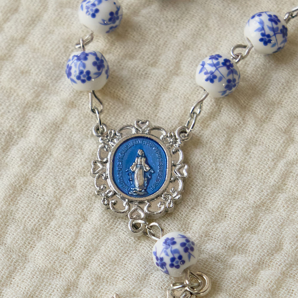Christianartworkshop Blue Flower Ceramic Auto Rosary: A Symbol of Marian Protection for Car - image 7