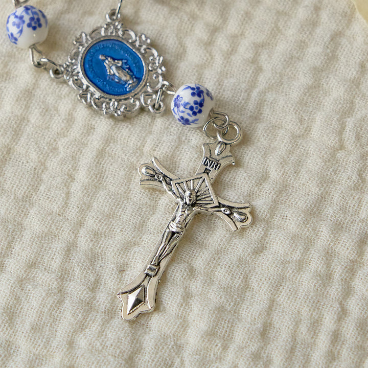 Christianartworkshop Blue Flower Ceramic Auto Rosary: A Symbol of Marian Protection for Car - image 8