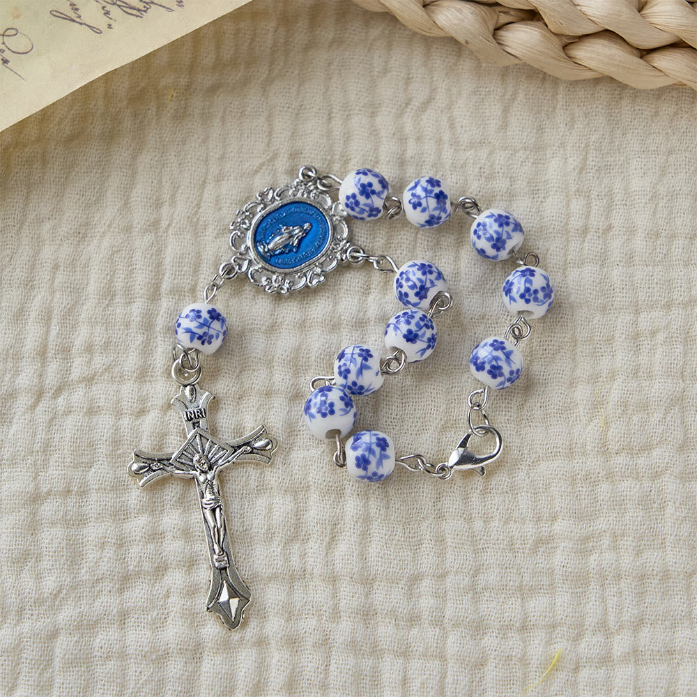 Christianartworkshop Blue Flower Ceramic Auto Rosary: A Symbol of Marian Protection for Car - image 5