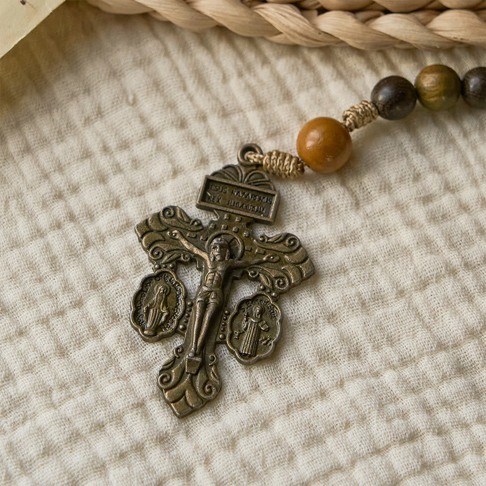 Christianartworkshop Sandalwood Beads Rosary with St. Benedict & Crucifix: Bronze Medallion Design - image 6