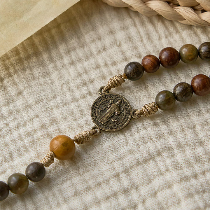 Christianartworkshop Sandalwood Beads Rosary with St. Benedict & Crucifix: Bronze Medallion Design - image 5