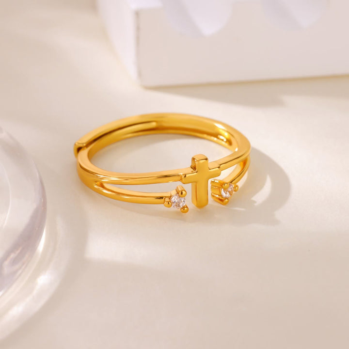 Christianartworkshop Zircon Accent Cross Double-Band Ring: A Symbol of Christ’s Radiant Love - image 3