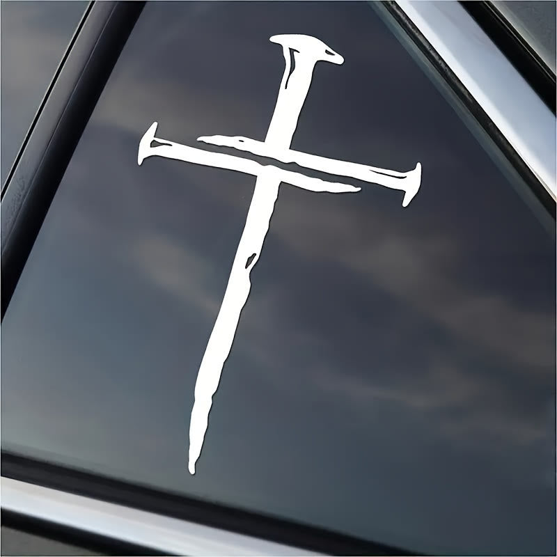 Christianartworkshop Distressed Cross Vinyl Sticker: Weather-Resistant for Car Window Display - image 2