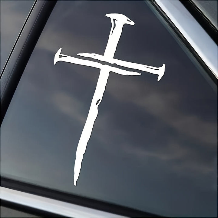 Christianartworkshop Distressed Cross Vinyl Sticker: Weather-Resistant for Car Window Display - image 2