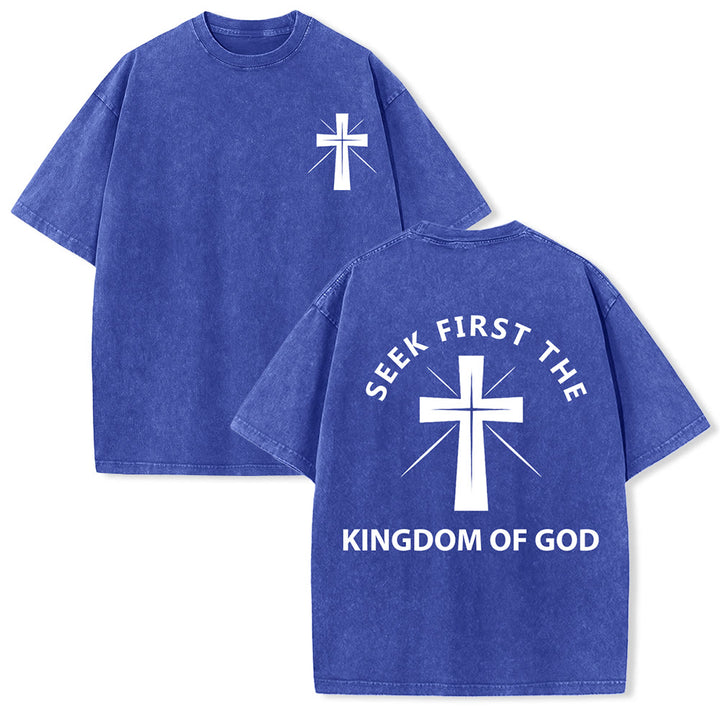 Christianartworkshop Seek First the Kingdom of God Unisex Washed T-Shirt - Blue - 5XL - image 18