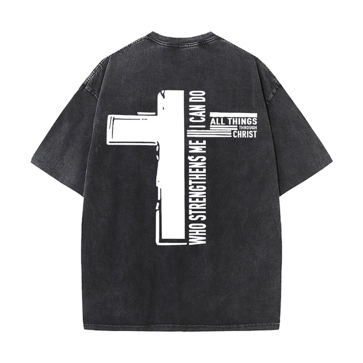 Christianartworkshop God Is Good Philippians 4:13 Cross Unisex Washed T-Shirt - image 1