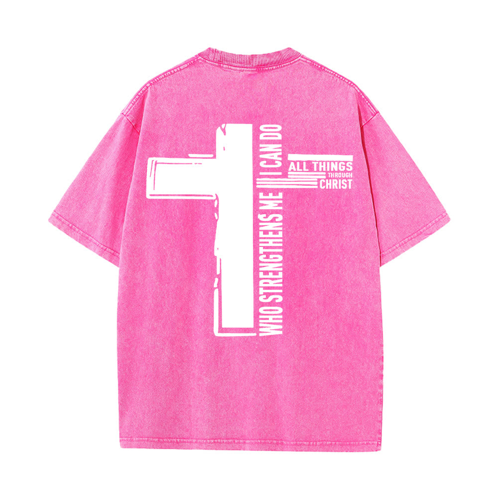 Christianartworkshop God Is Good Philippians 4:13 Cross Unisex Washed T-Shirt - image 25