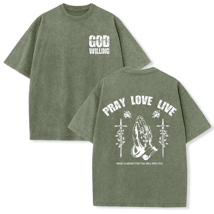 Christianartworkshop God Willing Pray Love Live Unisex Washed T-Shirt - Army Green - 5XL - image 12