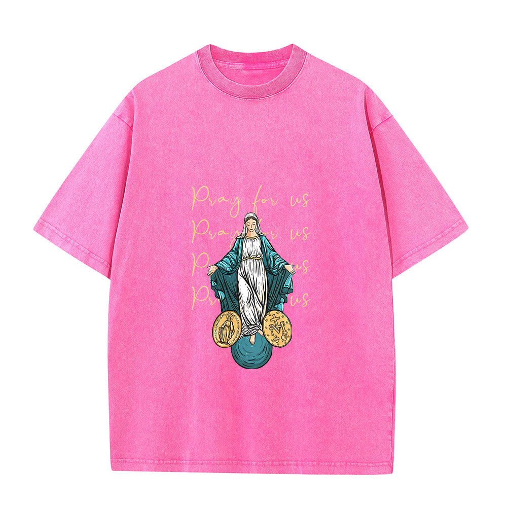 Christianartworkshop Pray For Us Virgin Mary Unisex Washed T-Shirt - Pink - 5XL - image 8