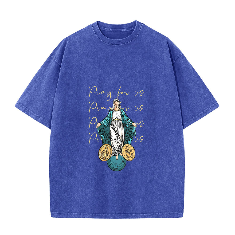 Christianartworkshop Pray For Us Virgin Mary Unisex Washed T-Shirt - Blue - 5XL - image 6