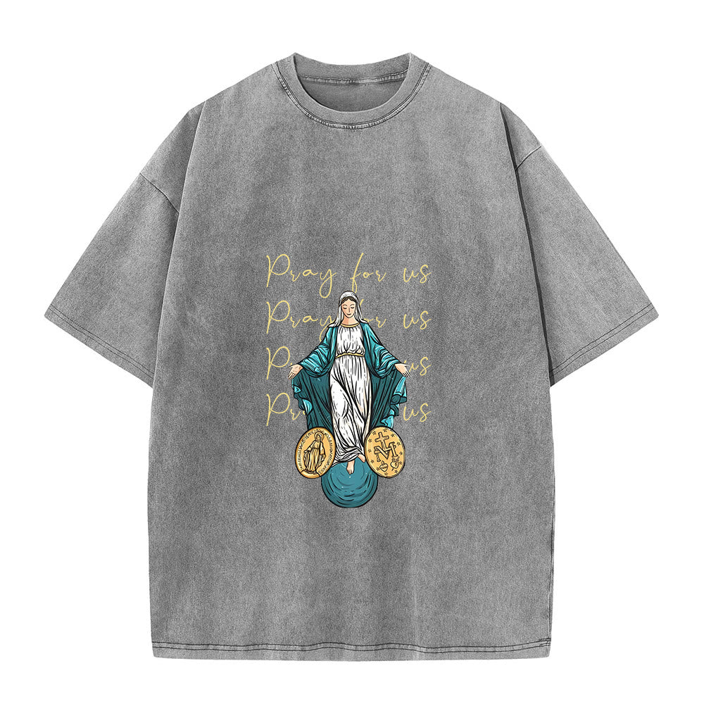 Christianartworkshop Pray For Us Virgin Mary Unisex Washed T-Shirt - Grey - 5XL - image 2