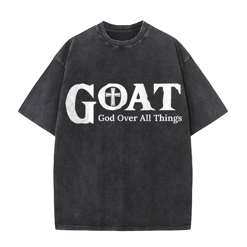 Christianartworkshop GOAT God Over All Things Unisex Washed T-Shirt - Black - 5XL - image 0