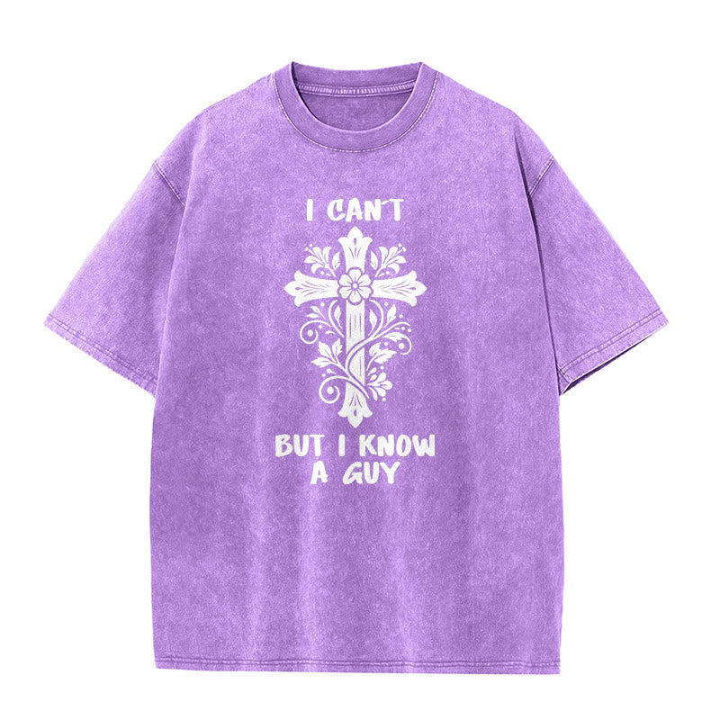 Christianartworkshop I Can't But I Know A Guy Floral Cross Unisex Washed T-Shirt - Purple - 5XL - image 7