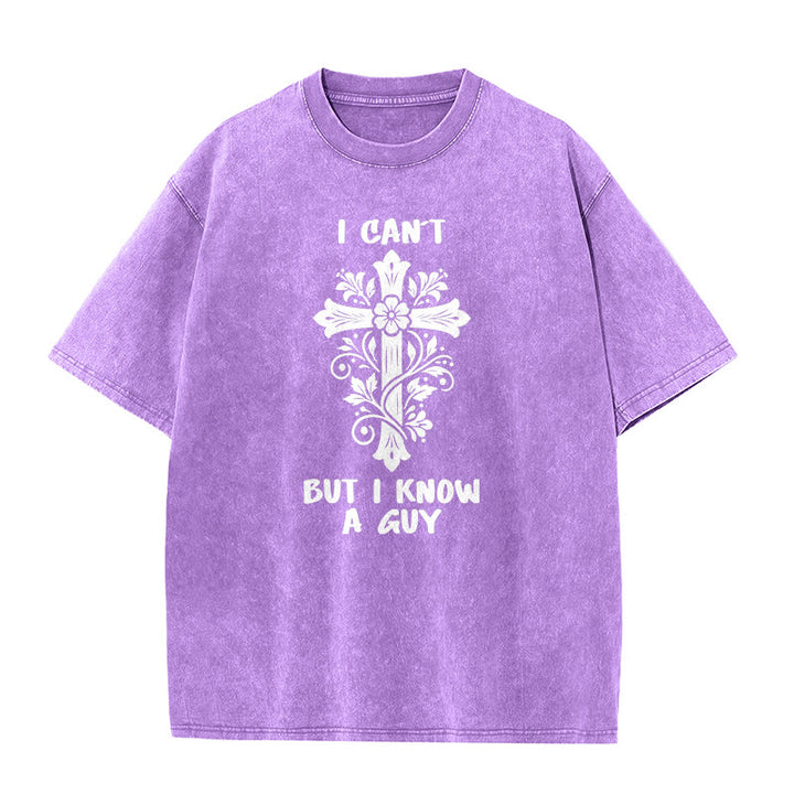 Christianartworkshop I Can't But I Know A Guy Floral Cross Unisex Washed T-Shirt - Purple - 5XL - image 7