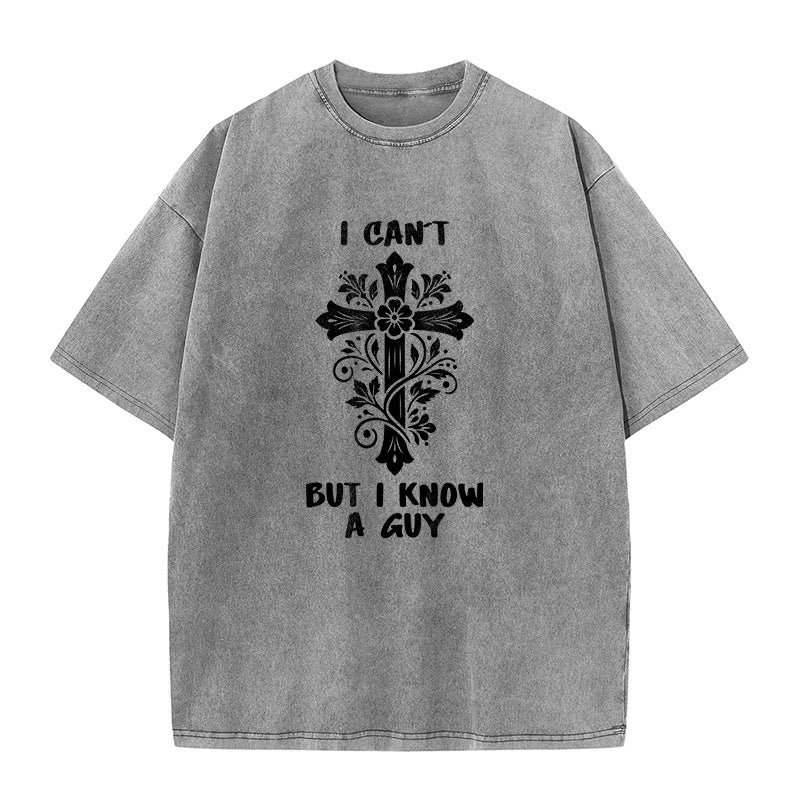 Christianartworkshop I Can't But I Know A Guy Floral Cross Unisex Washed T-Shirt - Grey - 5XL - image 2