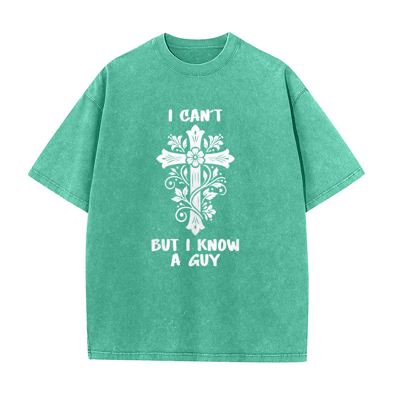 Christianartworkshop I Can't But I Know A Guy Floral Cross Unisex Washed T-Shirt - Green - 5XL - image 3