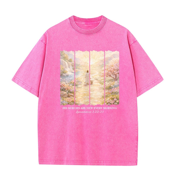 Christianartworkshop His Mercies Are New Every Morning Unisex Washed T-Shirt - Pink - 5XL - image 7