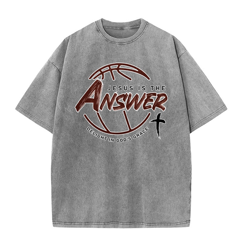 Christianartworkshop Street Style Jesus Is The Answer Unisex Washed T-Shirt - Grey - 5XL - image 2