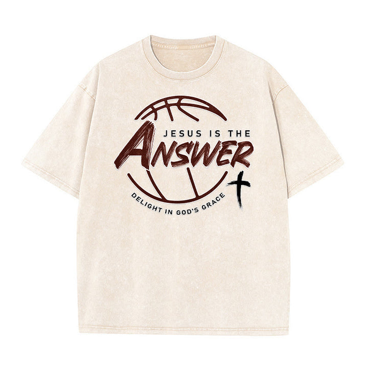 Christianartworkshop Street Style Jesus Is The Answer Unisex Washed T-Shirt - Beige - 5XL - image 0