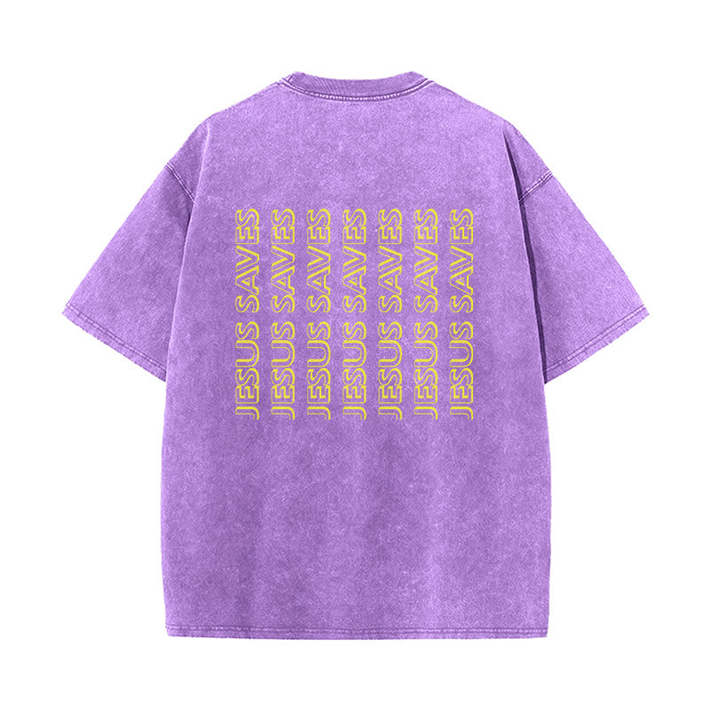 Christianartworkshop Jesus Saves Repeat Text Unisex Washed T-Shirt - image 22