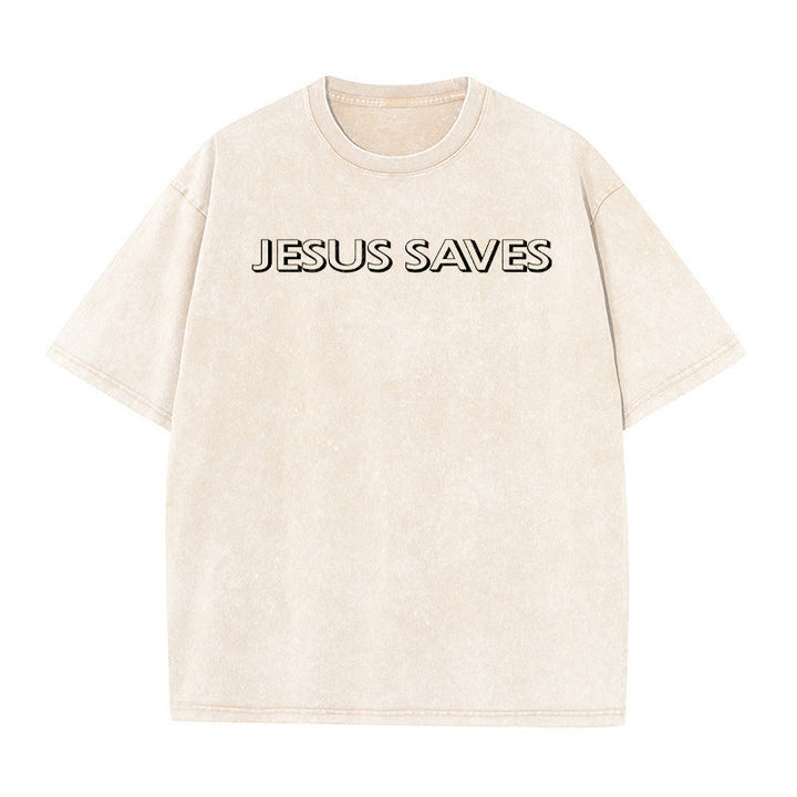 Christianartworkshop Jesus Saves Repeat Text Unisex Washed T-Shirt - image 20