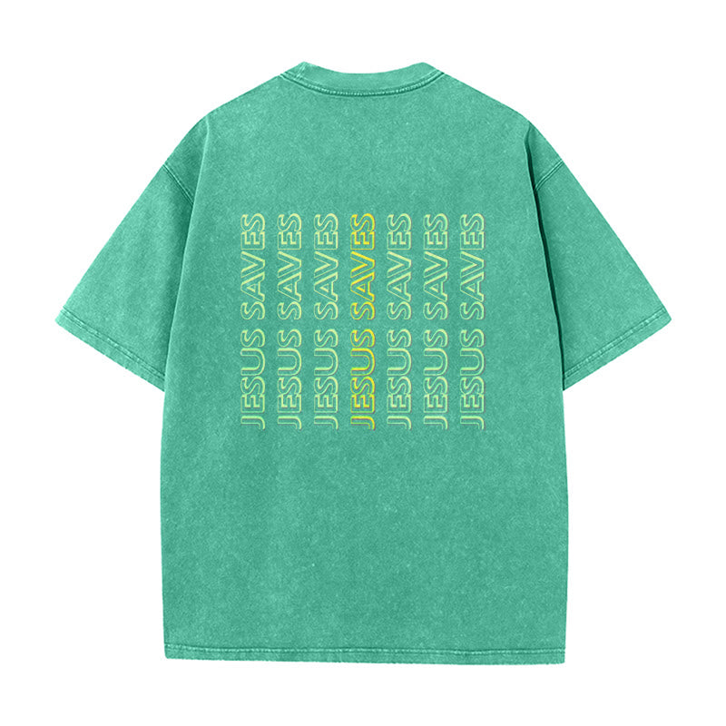 Christianartworkshop Jesus Saves Repeat Text Unisex Washed T-Shirt - image 10