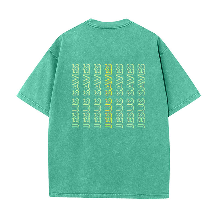 Christianartworkshop Jesus Saves Repeat Text Unisex Washed T-Shirt - image 10