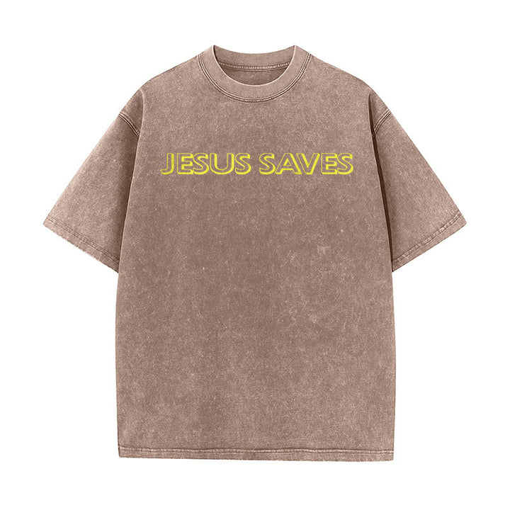 Christianartworkshop Jesus Saves Repeat Text Unisex Washed T-Shirt - image 17