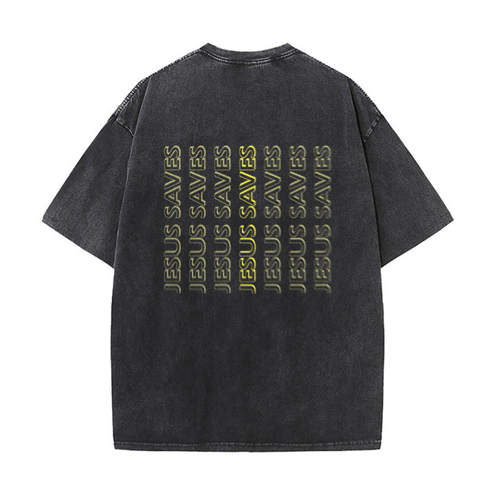 Christianartworkshop Jesus Saves Repeat Text Unisex Washed T-Shirt - image 4