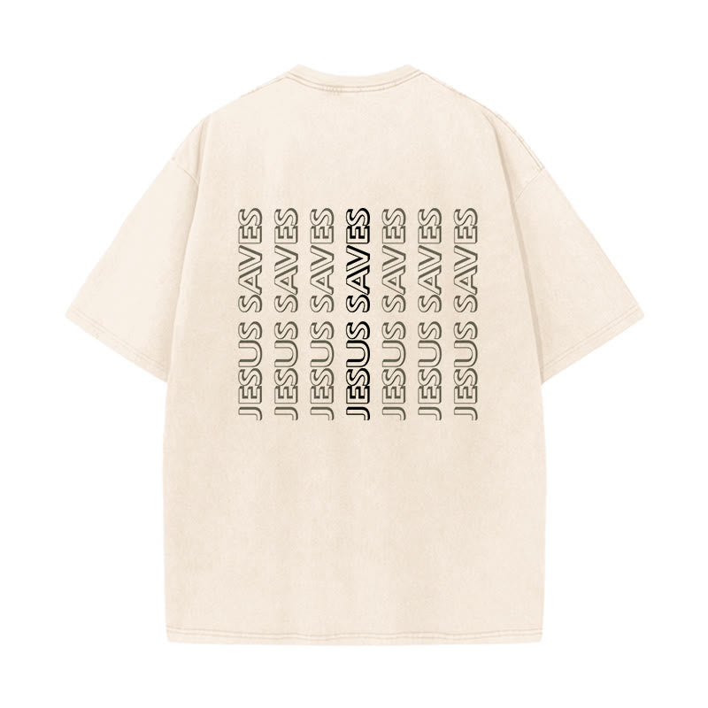 Christianartworkshop Jesus Saves Repeat Text Unisex Washed T-Shirt - image 19