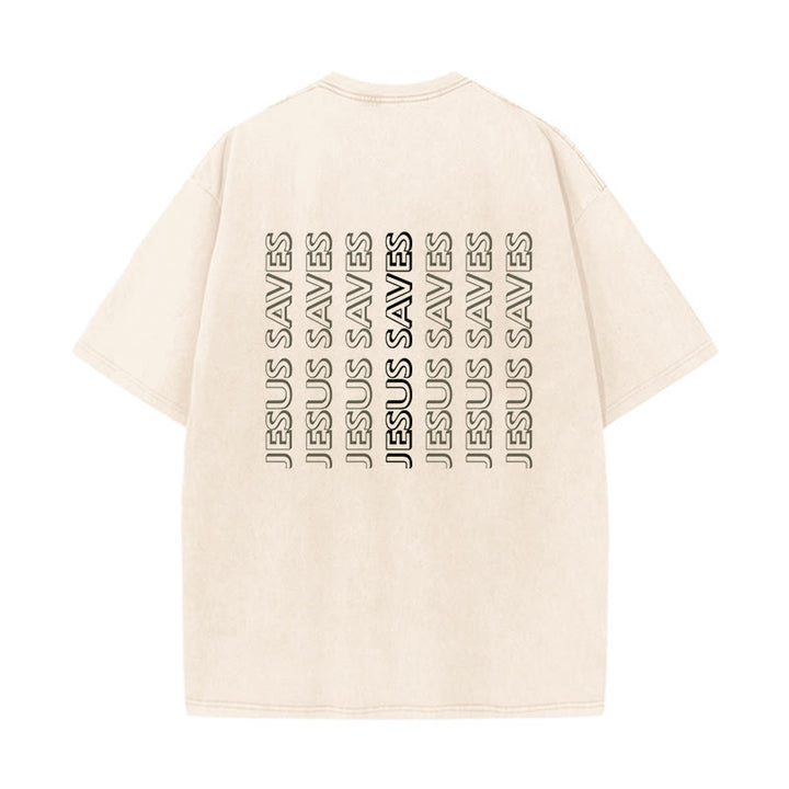 Christianartworkshop Jesus Saves Repeat Text Unisex Washed T-Shirt - image 19