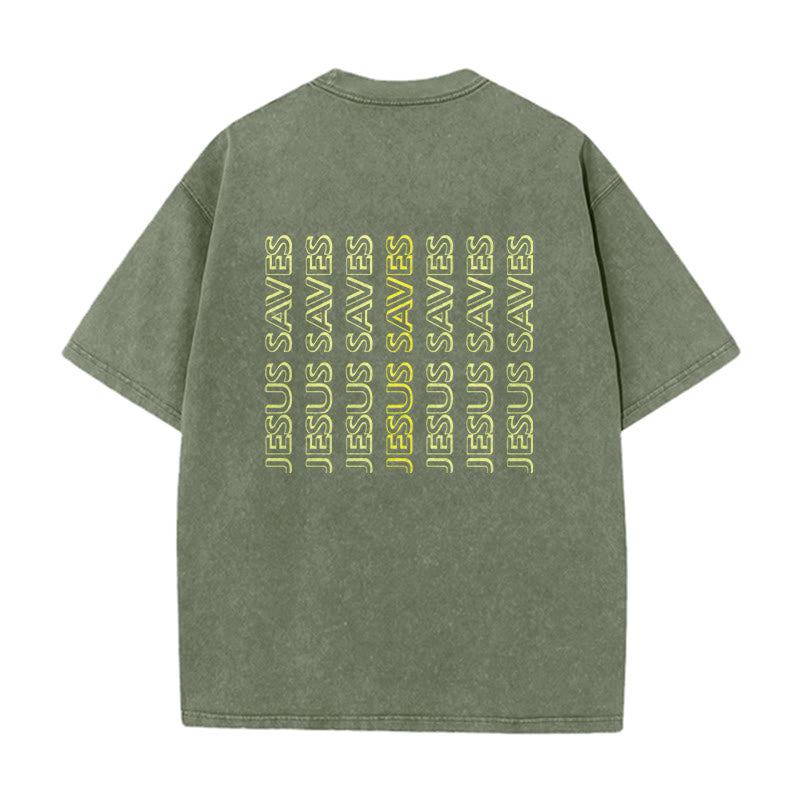 Christianartworkshop Jesus Saves Repeat Text Unisex Washed T-Shirt - image 13