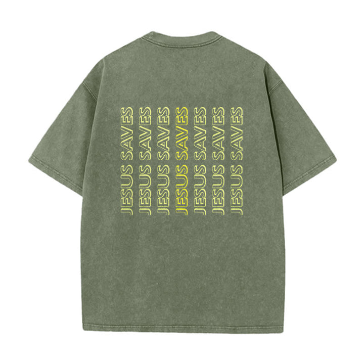 Christianartworkshop Jesus Saves Repeat Text Unisex Washed T-Shirt - image 13