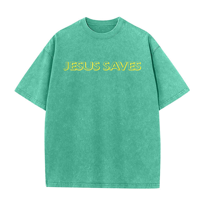 Christianartworkshop Jesus Saves Repeat Text Unisex Washed T-Shirt - image 11