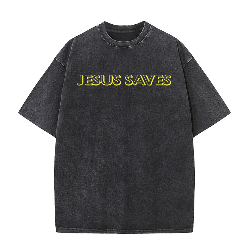 Christianartworkshop Jesus Saves Repeat Text Unisex Washed T-Shirt - image 5