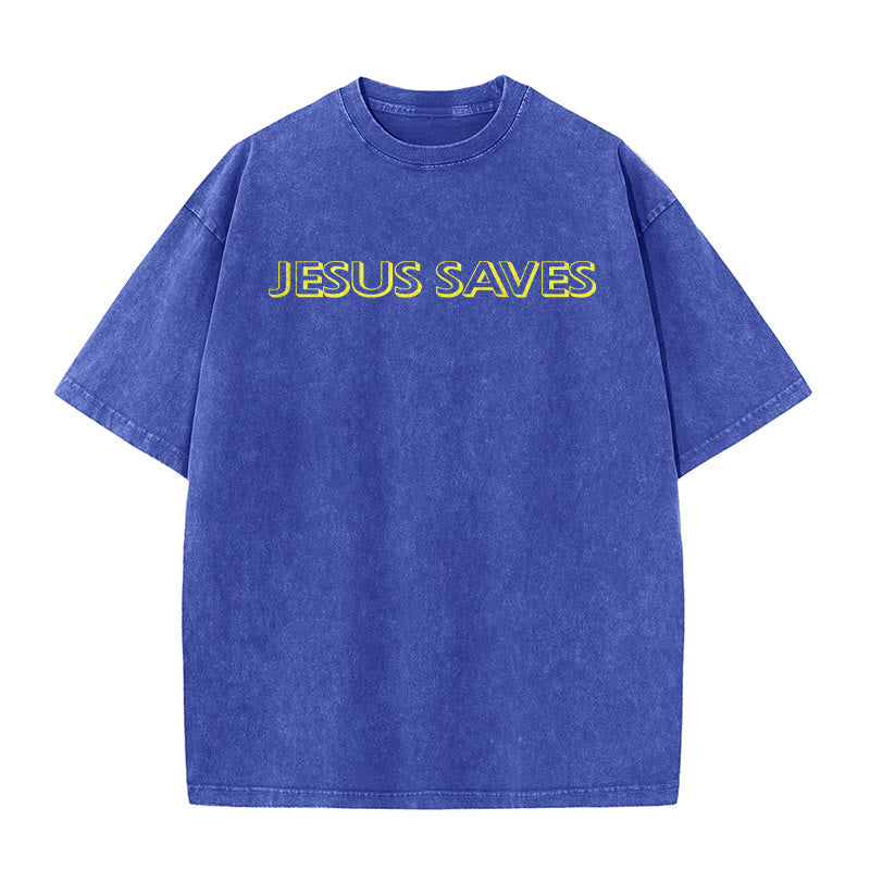Christianartworkshop Jesus Saves Repeat Text Unisex Washed T-Shirt - image 2