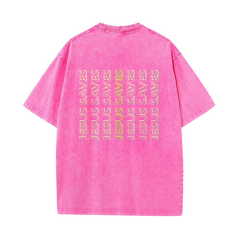 Christianartworkshop Jesus Saves Repeat Text Unisex Washed T-Shirt - image 25