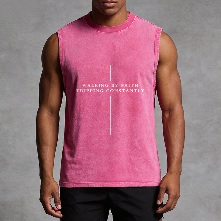 Christianartworkshop Walking By Faith Tripping Constantly Cross Unisex Washed Tank Top - image 13