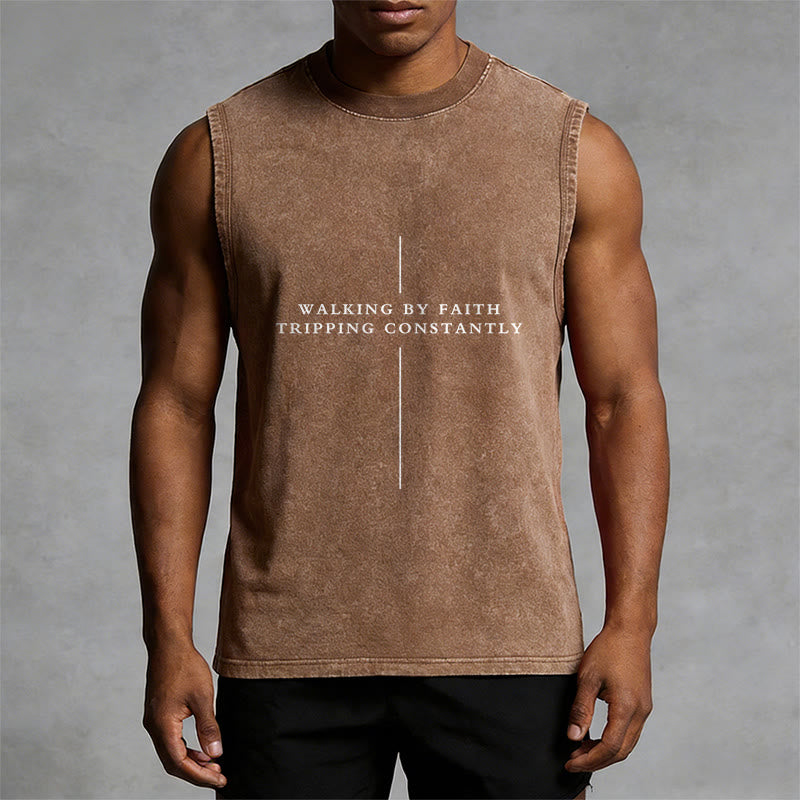 Christianartworkshop Walking By Faith Tripping Constantly Cross Unisex Washed Tank Top - image 10
